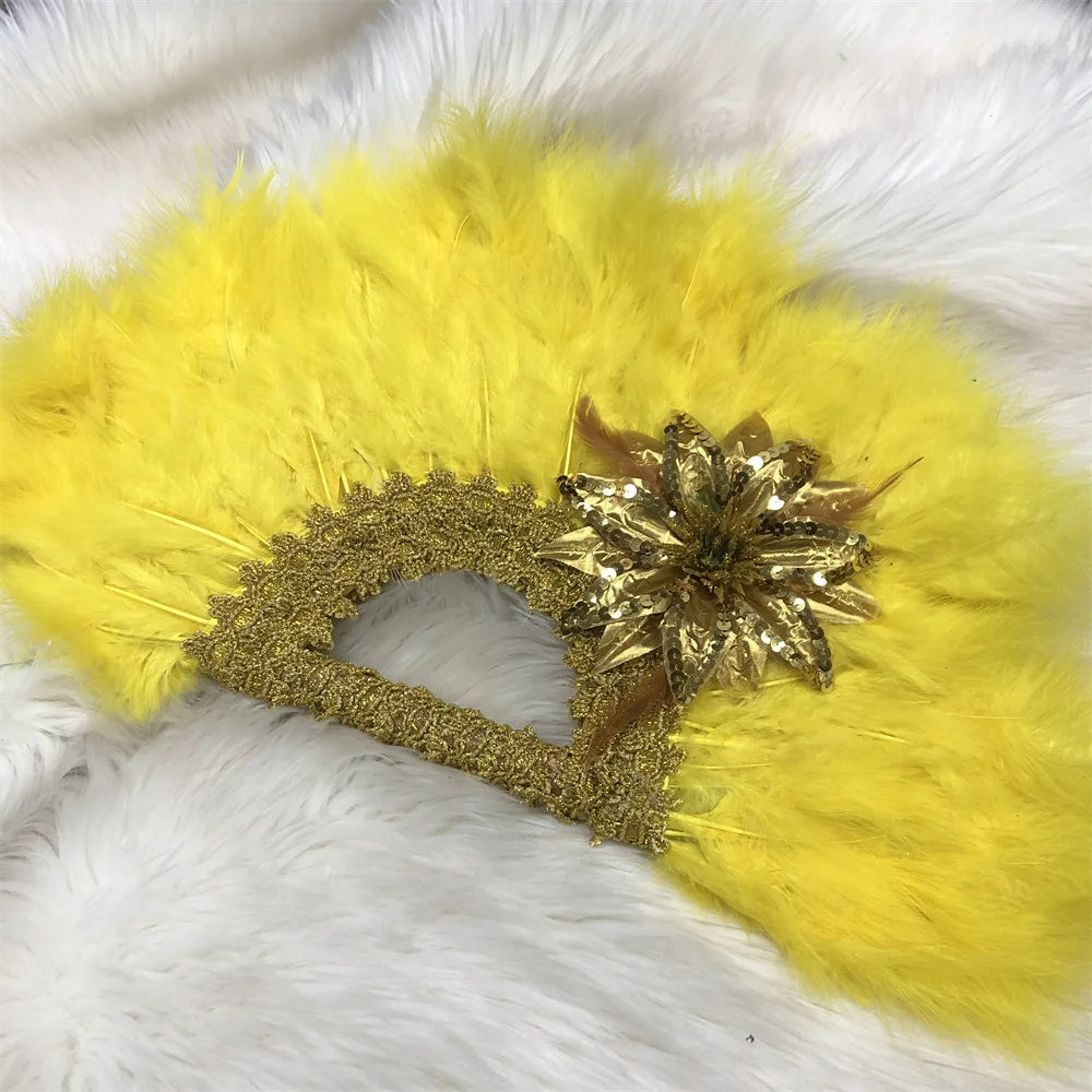 1pcs African Turkey Feather Hand Fan Handmade Fans for Dance Wedding Decoration Hand Fan with Flower Feather Hand Held Fan