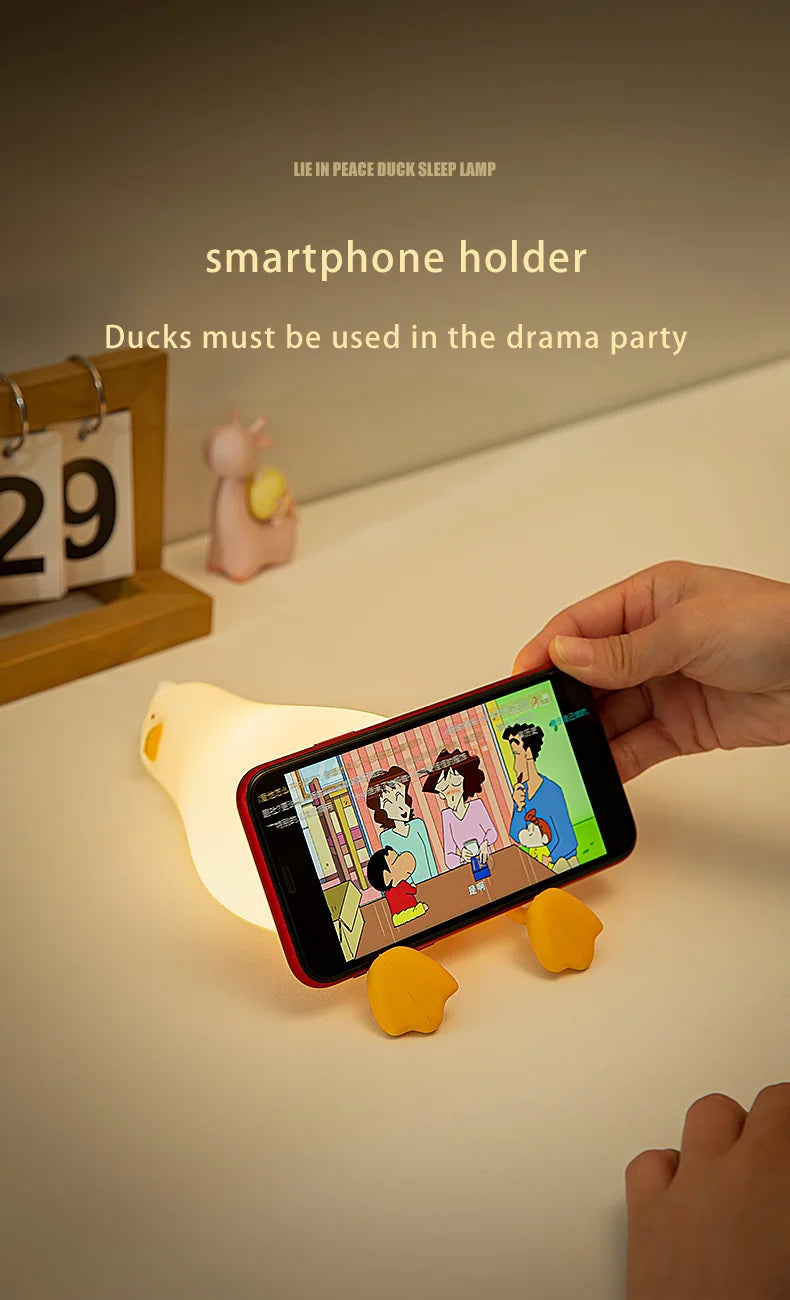 Duck Rechargeable LED Night Light Pat Silicone Lamp Bedside Cartoon Cute Children Nightlights for Home Room Decor Birthday Gift