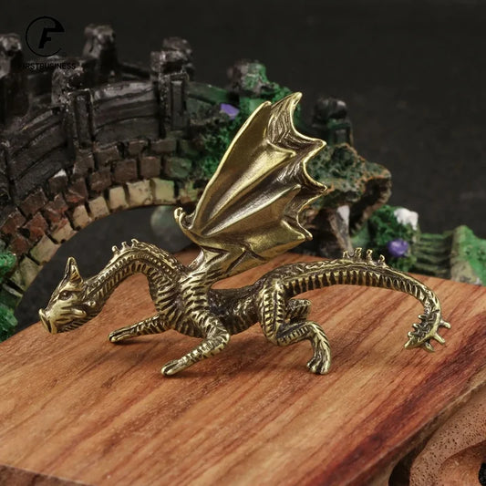 Brass Domineering Warcraft Magic Dragon Metal Figurine Creative Dinosaur Flying Dragon Desk Decoration Accessoires Miniatures