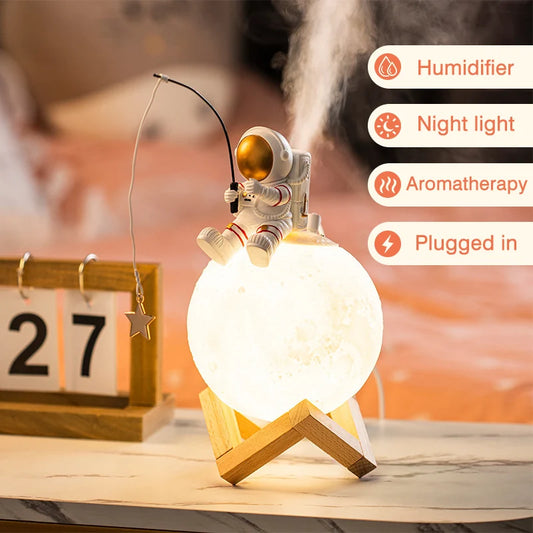 3D Print Moon Lamp Air Humidifier Astronaut Home Decor Resin Spaceman Miniature LED Touch Switch Night Light Cool Mist Purifier