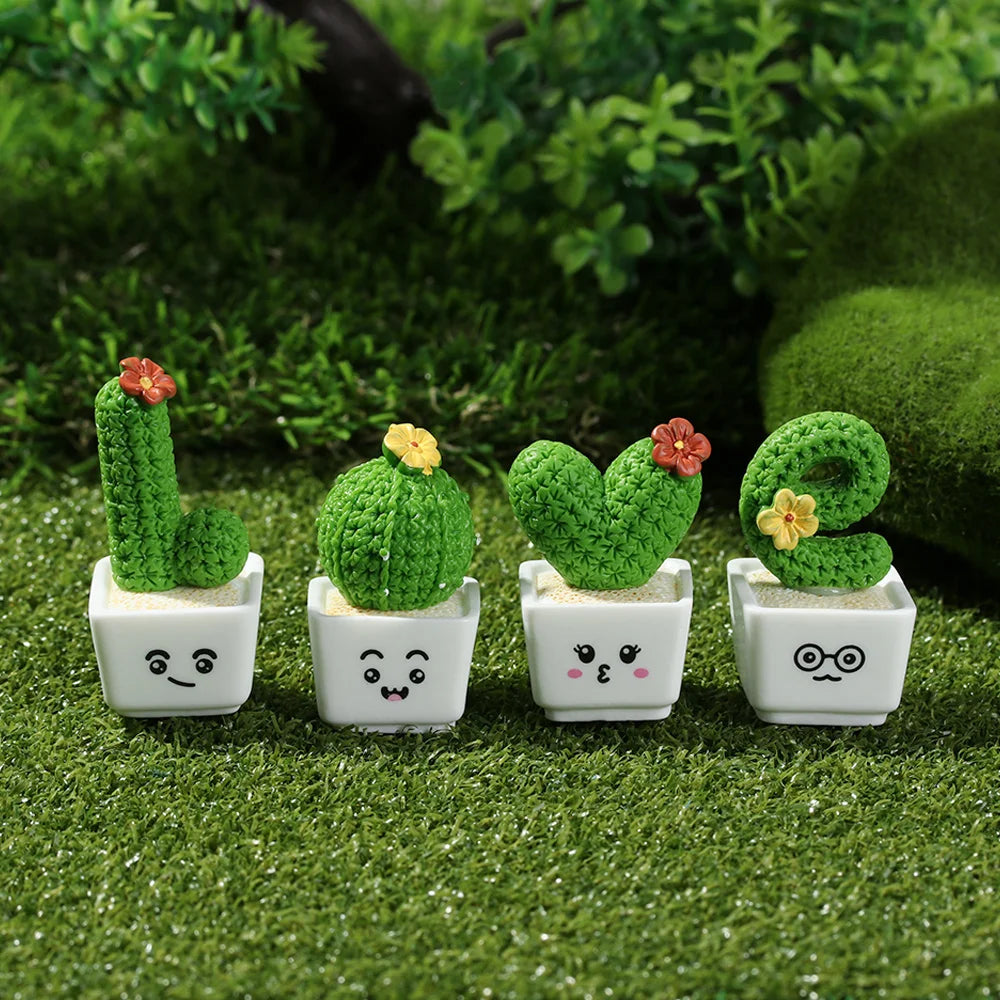 2.5-3.4cm 1/4Pcs Funny Cactus Flower Figurines Resin Cactus Miniatures Micro Ornaments DIY Mini Sculpture Decoration Crafts