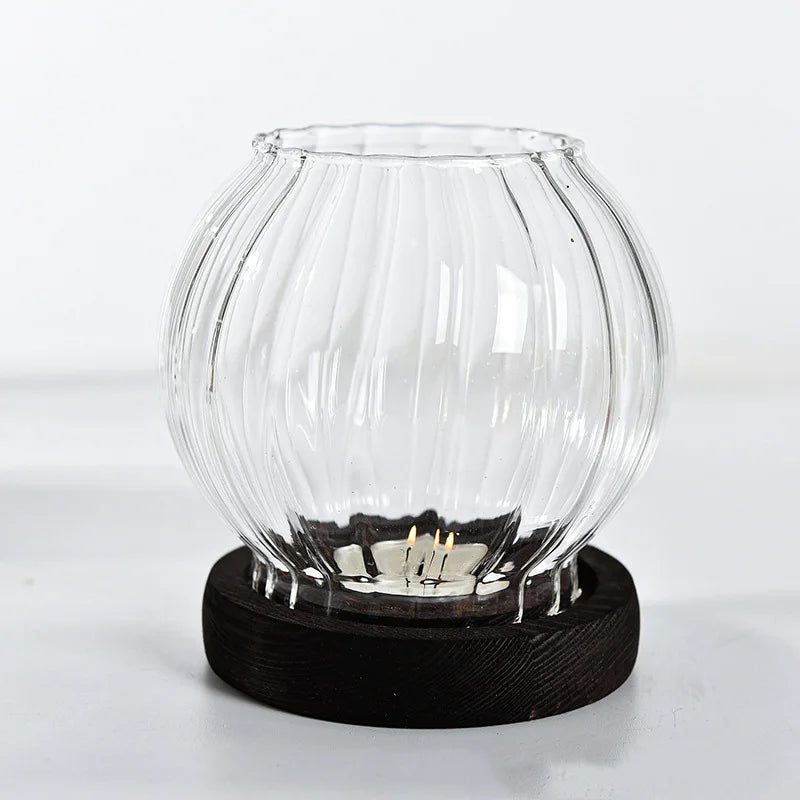 1pc Transparent Candle Holder Candlesticks Windproof Glass Table Decoration Tealight Round Living Room Decorations Ornaments