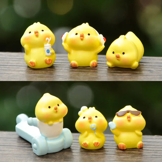 Figurines Miniatures Cute Yellow Chicken Animal Micro Landscape Ornaments For Home Decorations Room Decor Desk Accessories
