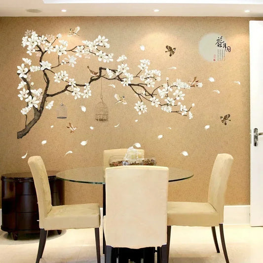 Tree Wall Sticker Bird Flower Home Decor Wallpaper for Living Room Bedroom DIY Vinyl Room Decor
