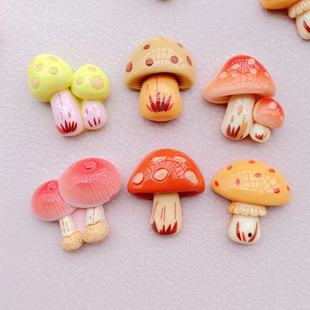 10Pcs New Resin Cartoon Mushroom Series Flat Back Cabochons Scrapbooking DIY Jewelry Craft Decoration Accessories