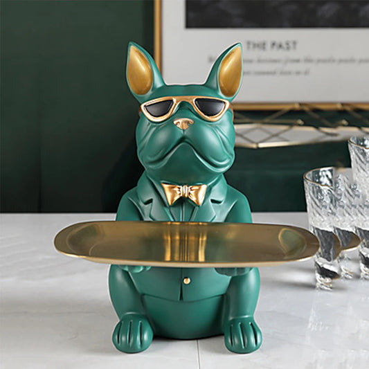 Bulldog Cool Sculpture Dog Ornament Butler Storage Box with Tray Nordic Table Decoration Resin Animal Sculpture Coin Piggy Bank